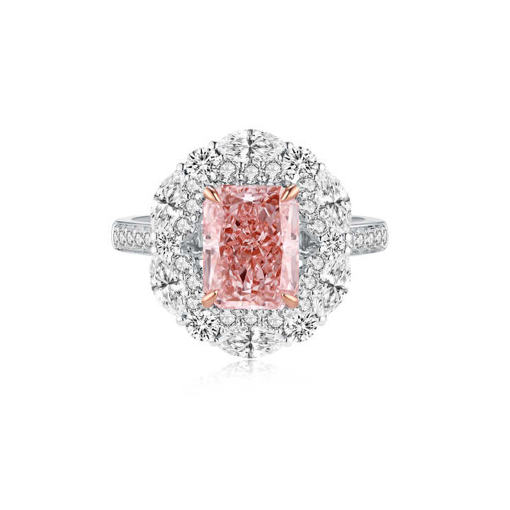 The Radiant Blush Ring: Pink Radiant Cut Diamond Wedding Ring in 18K White Gold