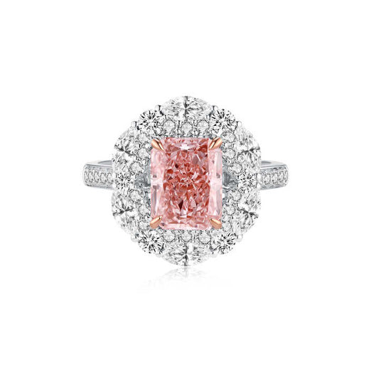 The Radiant Blush Ring: Pink Radiant Cut Diamond Wedding Ring in 18K White Gold