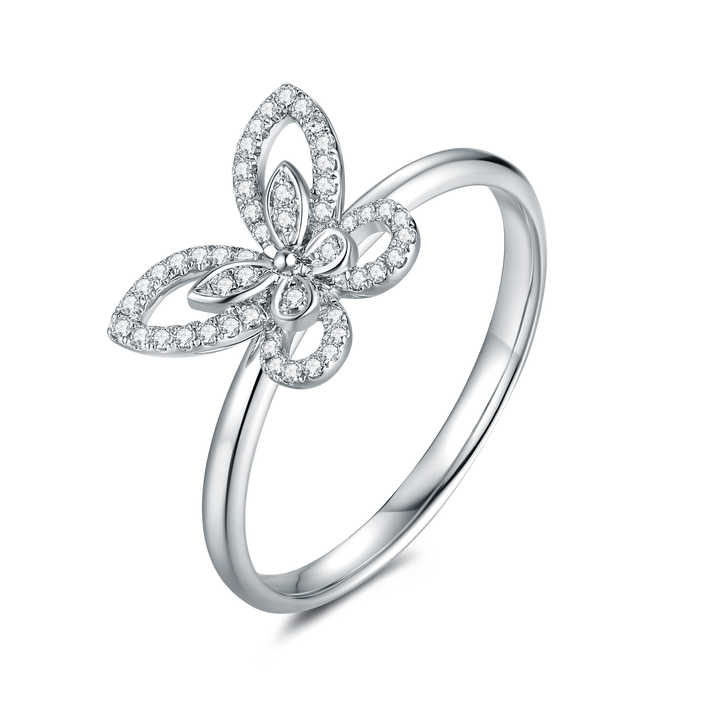 White Gold Lab Created Diamond Butterfly Engagement Ring for Women