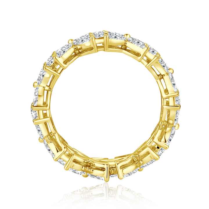 The Floral Eternity Ring: Dainty 18K Yellow Gold Flower-Shaped Eternity Ring with Marquise & Round Cut Lab Grown Diamonds