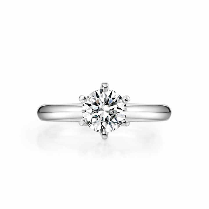 Classic 6 Claw Eternity Ring Silver with Lab Grown Round Brilliant Cut Diamond Engagement Wedding Ring