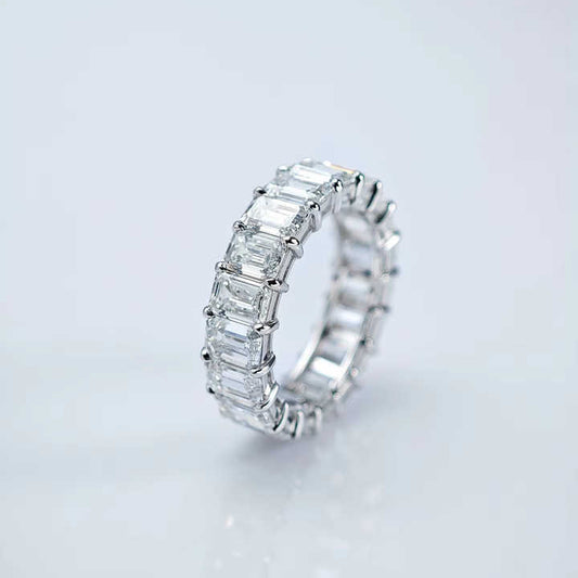 18K White Gold Emerald Cut Lab Grown Diamond Eternity Ring for Engagement and Wedding