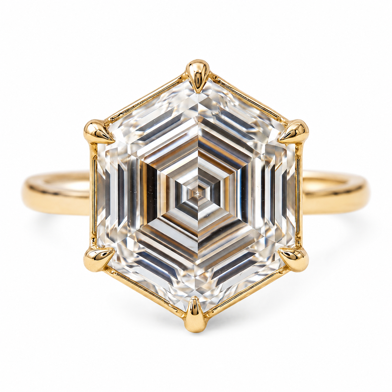 The Infinity Hex™ Limited Edition 1 of 500 | LG 5 Carat Hexagon Step Cut Lab Grown Diamond Engagement Ring 14K Yellow Gold IGI Certified