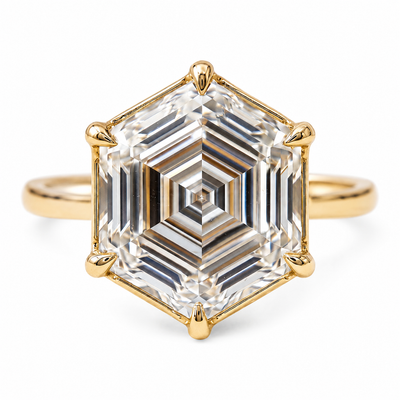 The Infinity Hex, 5 Carat Hexagon Step Cut Lab Grown Diamond Engagement Ring, 14K Yellow Gold, IGI Certified