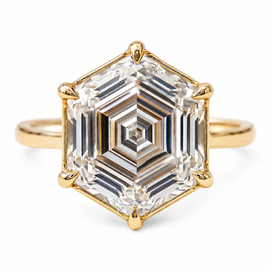 The Infinity Hex™ Limited Edition 1 of 500 | LG 5 Carat Hexagon Step Cut Lab Grown Diamond Engagement Ring 14K Yellow Gold IGI Certified
