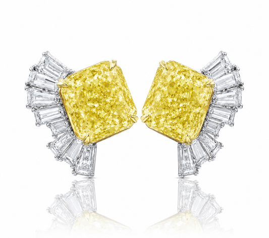 The Solaris Monaco™ | 12 Carat Total Weight Fancy Yellow Lab Grown Diamond Stud Earrings in 14K Gold | IGI Certified | Limited Edition 1 of 80