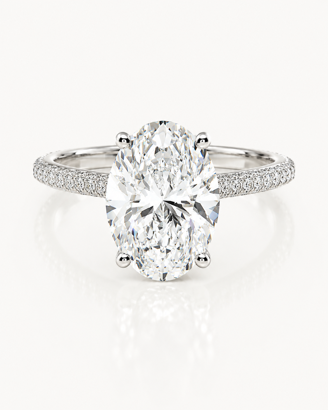 5 Carat Oval Lab Grown Diamond Pave Cathedral Engagement Ring | 14K Gold in Platinum | IGI Certified