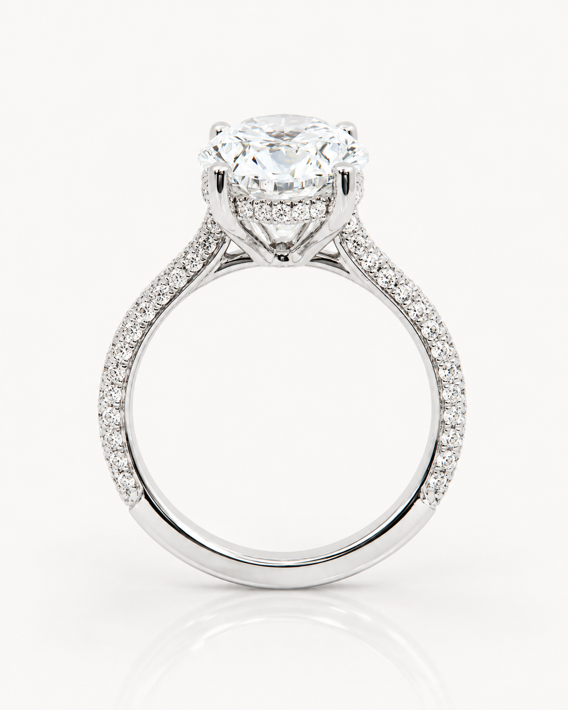 5 Carat Oval Lab Grown Diamond Pave Cathedral Engagement Ring | 14K Gold in Platinum | IGI Certified
