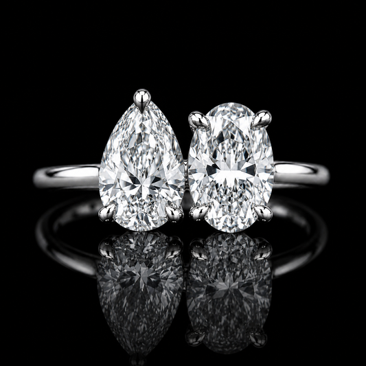 3 Carat Diamond Ring | Pear and Oval Toi et Moi Lab Grown Diamond Engagement Ring in 14K Gold - Future Jewelry