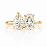 3 Carat Pear and Oval Lab Grown Diamond Engagement Ring, 14K Gold
