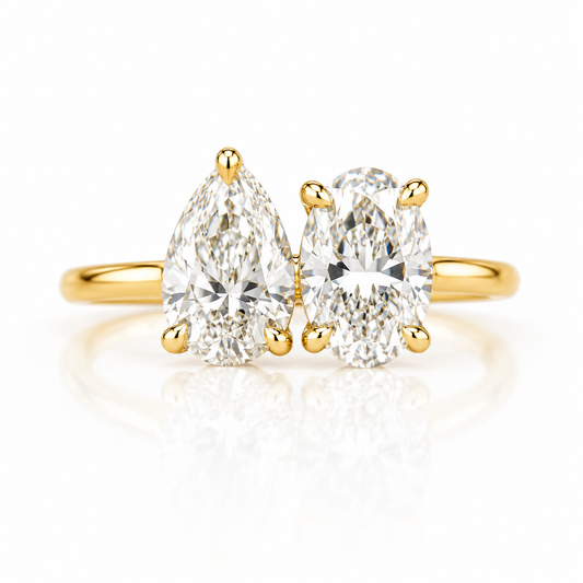 3 Carat Diamond Ring | Pear and Oval Toi et Moi Lab Grown Diamond Engagement Ring in 14K Gold - Future Jewelry