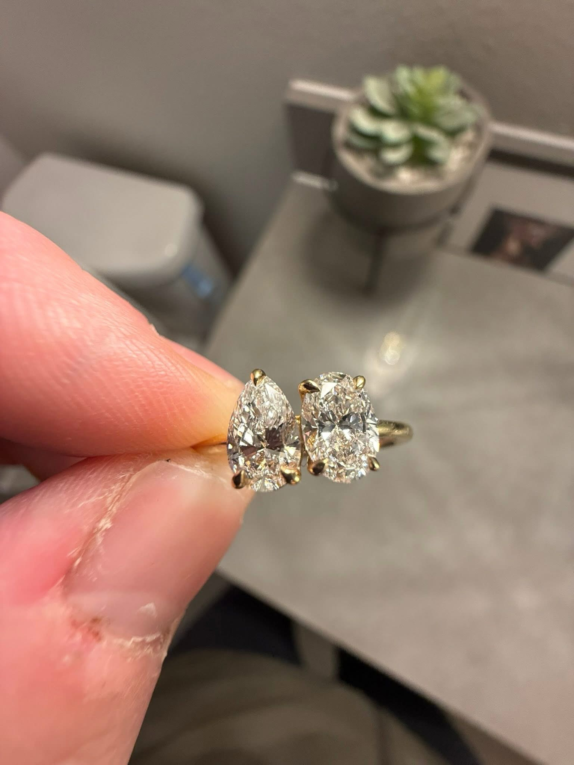 3 Carat Pear & Oval Lab Grown Diamond Toi et Moi Engagement Ring | 14K Gold | IGI Certified | F VS1
