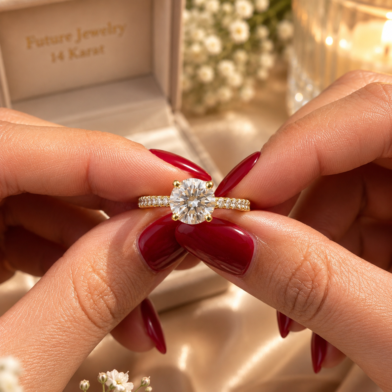 3 Carat Diamond Ring | Round Solitaire Lab Grown Diamond Engagement Ring in 14K Yellow Gold - Future Jewelry