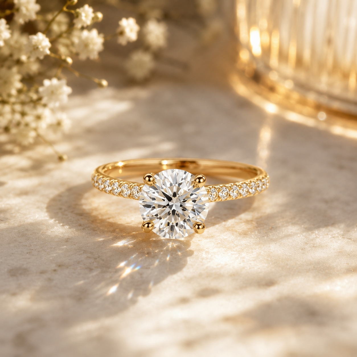 3 Carat Diamond Ring | Round Solitaire Lab Grown Diamond Engagement Ring in 14K Yellow Gold - Future Jewelry