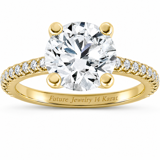 3 Carat Diamond Ring | Round Solitaire Lab Grown Diamond Engagement Ring in 14K Yellow Gold - Future Jewelry