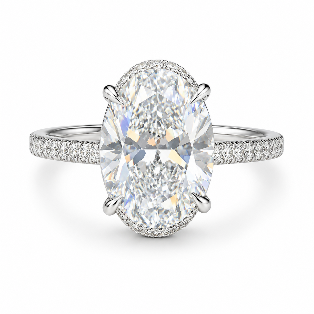 3 Carat Oval Lab Diamond Ring, Hidden Halo