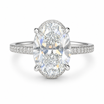 3 Carat Oval Lab Grown Diamond Ring, Hidden Halo