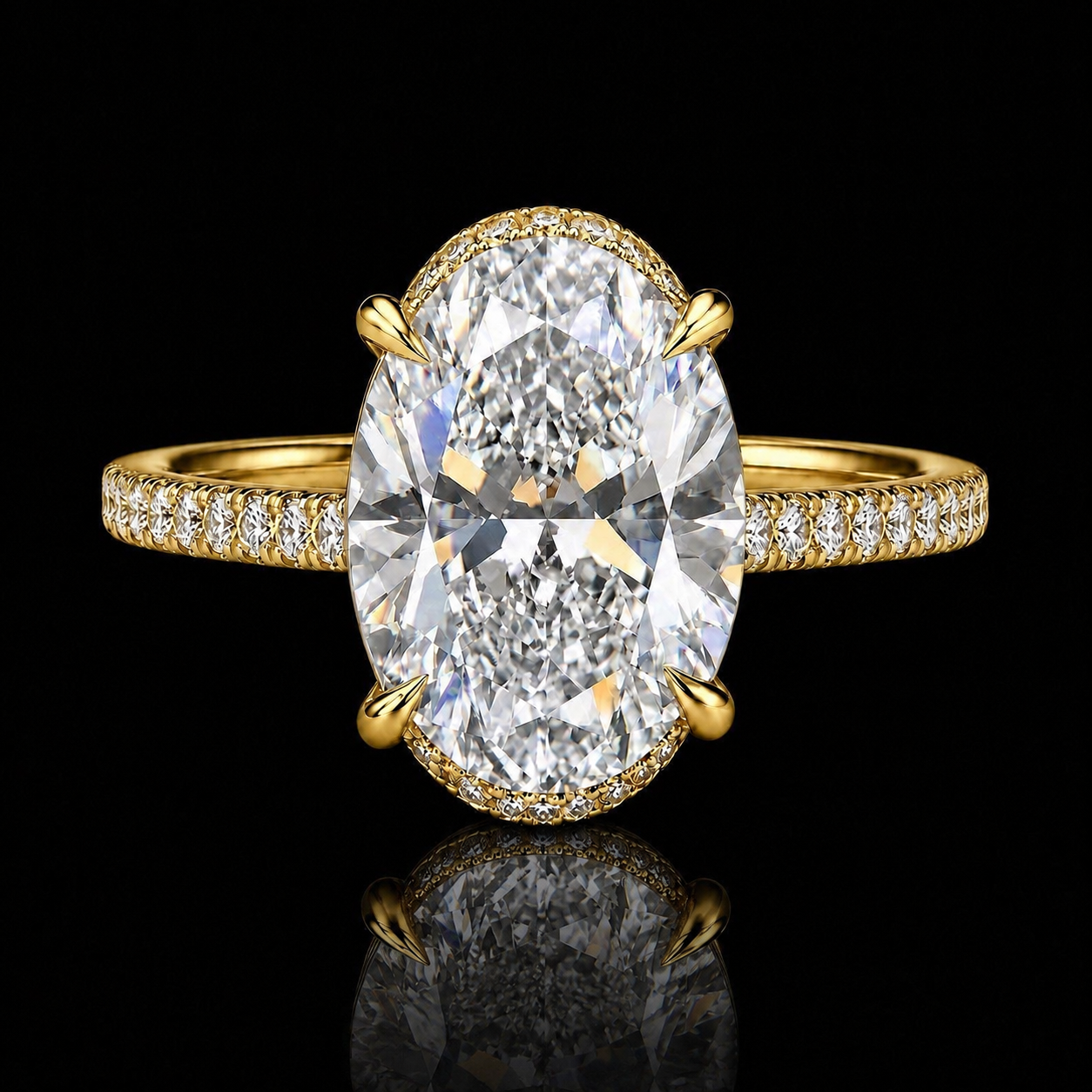 3 Carat Oval Lab Diamond Ring, Hidden Halo