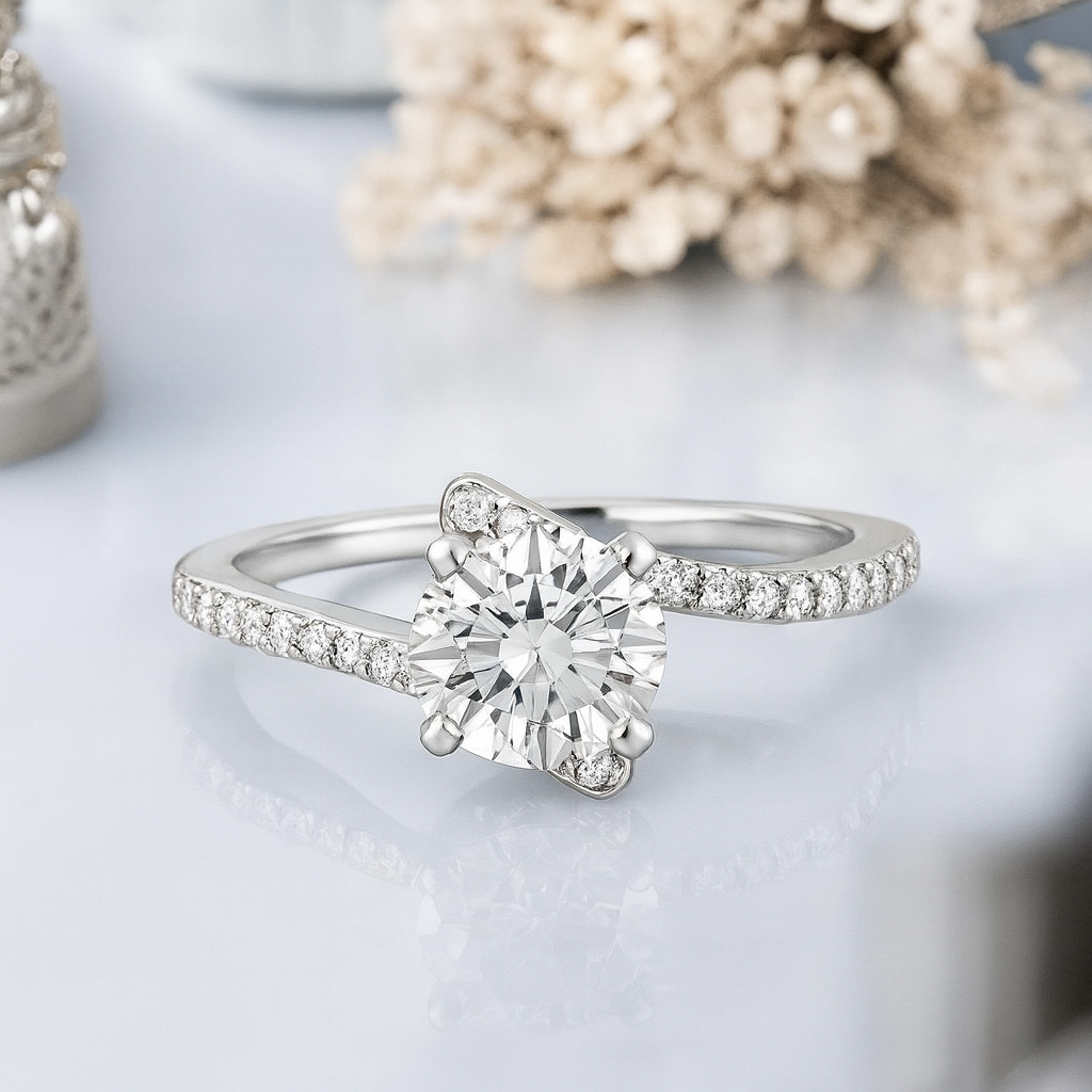 1.30 Carat Round Lab Grown Diamond Ring IGI 14K Yellow Gold