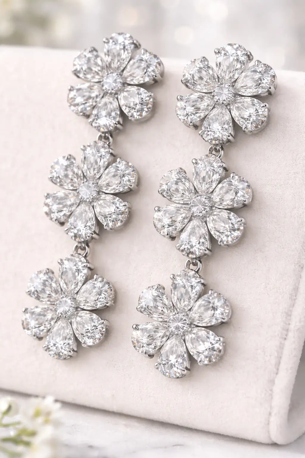 20 Carat Lab Diamond Floral Drop Earrings in Platinum 950 F Color VS1 - Future Jewelry