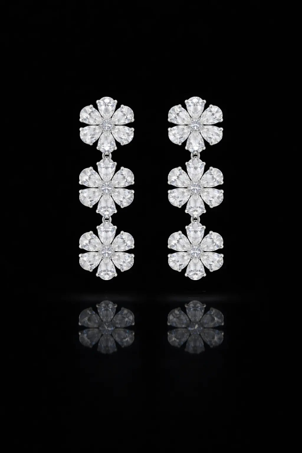 20 Carat Lab Diamond Floral Drop Earrings in Platinum 950 F Color VS1 - Future Jewelry