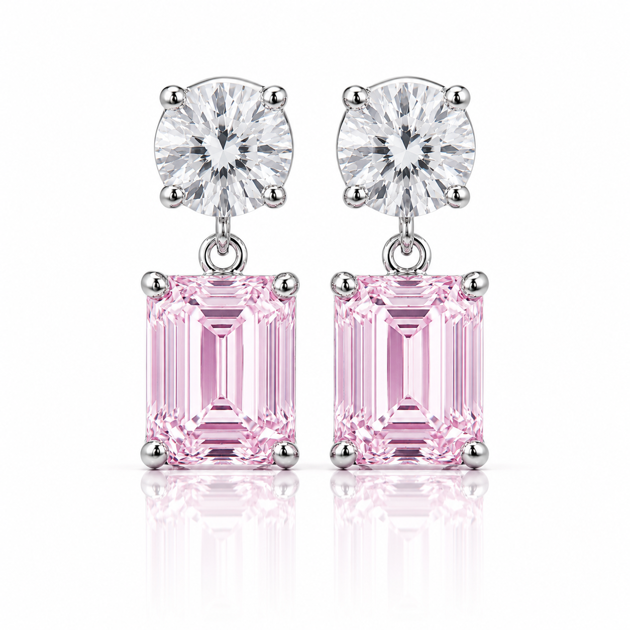 The Blush Bloom Drops Earrings – 10 Carat Pink Lab Diamond Drop Earrings in 14K White Gold