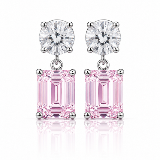The Blush Bloom Drops Earrings – 10 Carat Pink Lab Diamond Drop Earrings in 14K White Gold