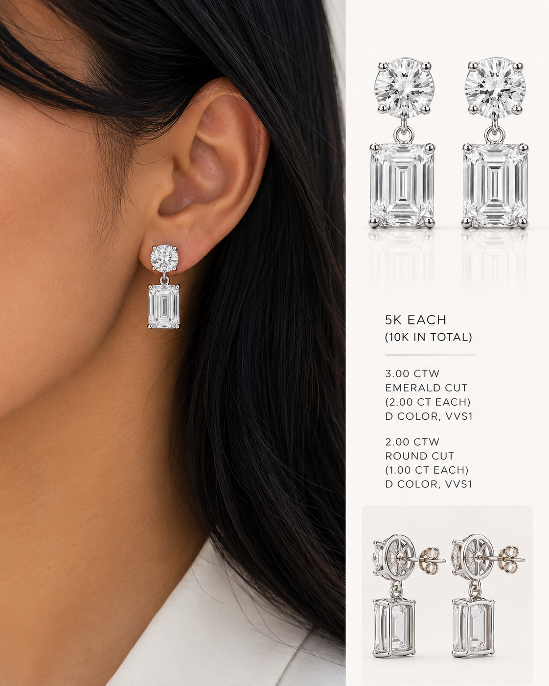The Blush Bloom Drops Earrings – 10 Carat Pink Lab Diamond Drop Earrings in 14K White Gold