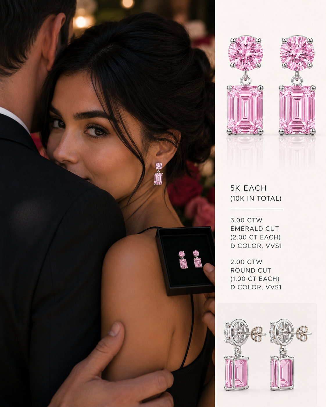 The Blush Bloom Drops Earrings – 10 Carat Pink Lab Diamond Drop Earrings in 14K White Gold