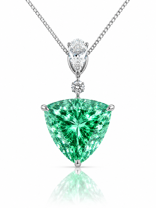 The Ocean Nova Verde Pendant – 9.5 Carat Green Trilliant Cut Lab Diamond Necklace in 14K White Gold -1/200 Ever Made