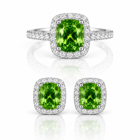 The Verde Éternelle Jewelry Set – Green Lab Diamond Ring & Earrings in 14K White Gold - 600 Only Made
