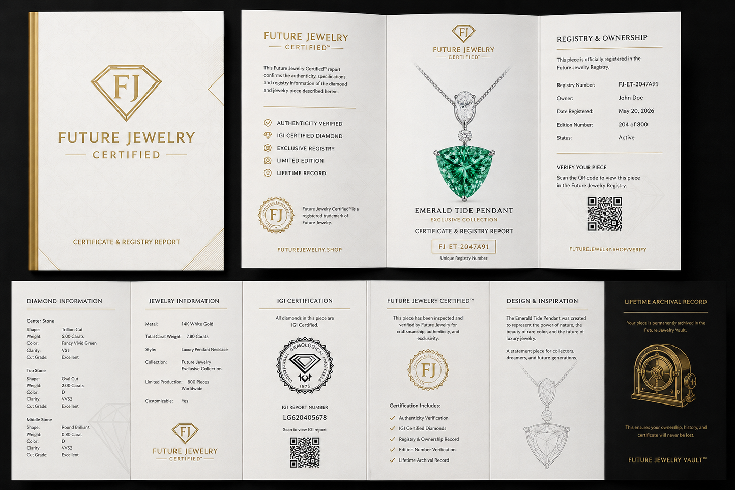 The Ocean Nova Verde Pendant – 9.5 Carat Green Trilliant Cut Lab Diamond Necklace in 14K White Gold -1/200 Ever Made