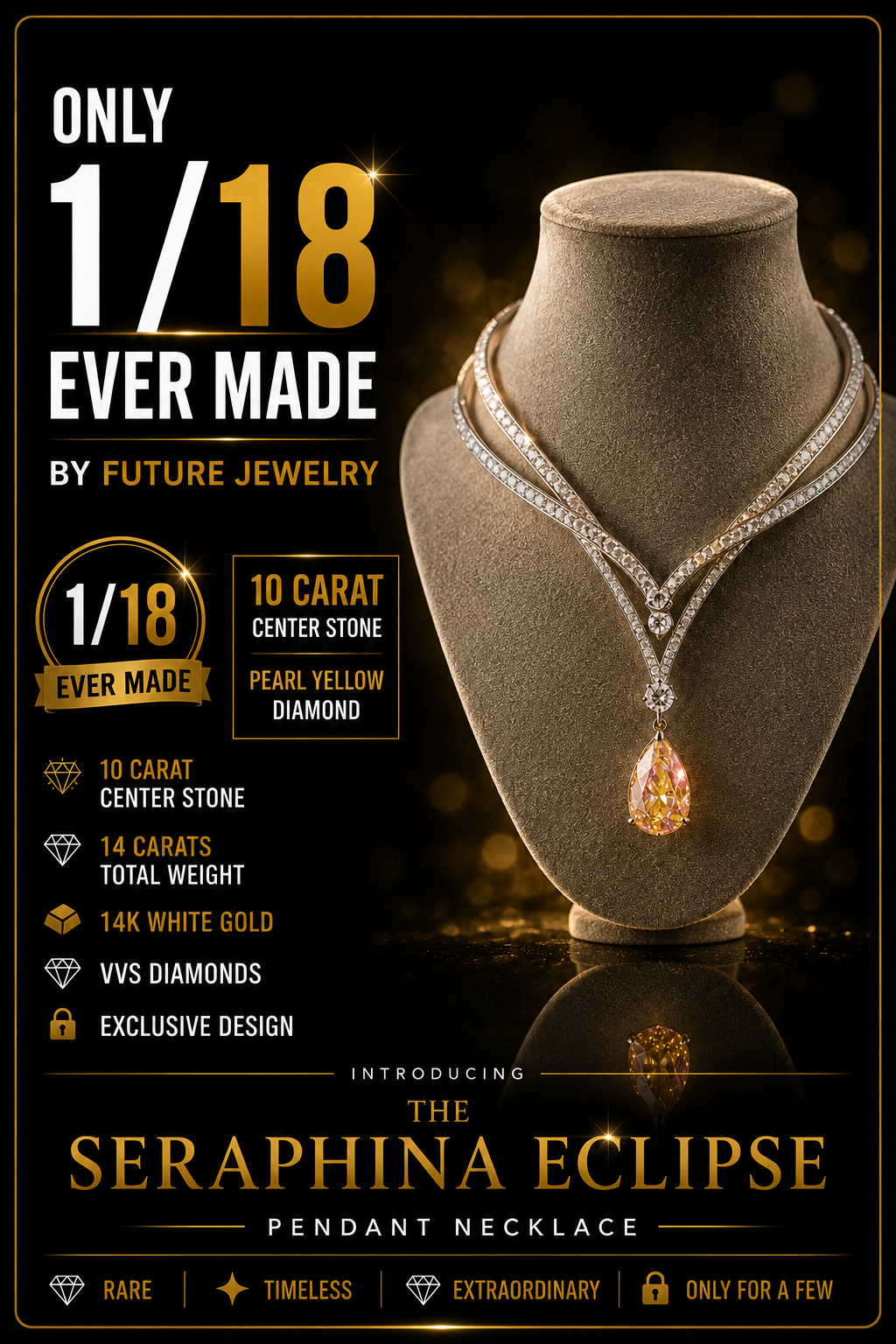 The Seraphina Eclipse LG Diamond Necklace. Pearl Yellow LG Diamond Pendant Necklace in 14k Gold. 1 of 18 Ever Made