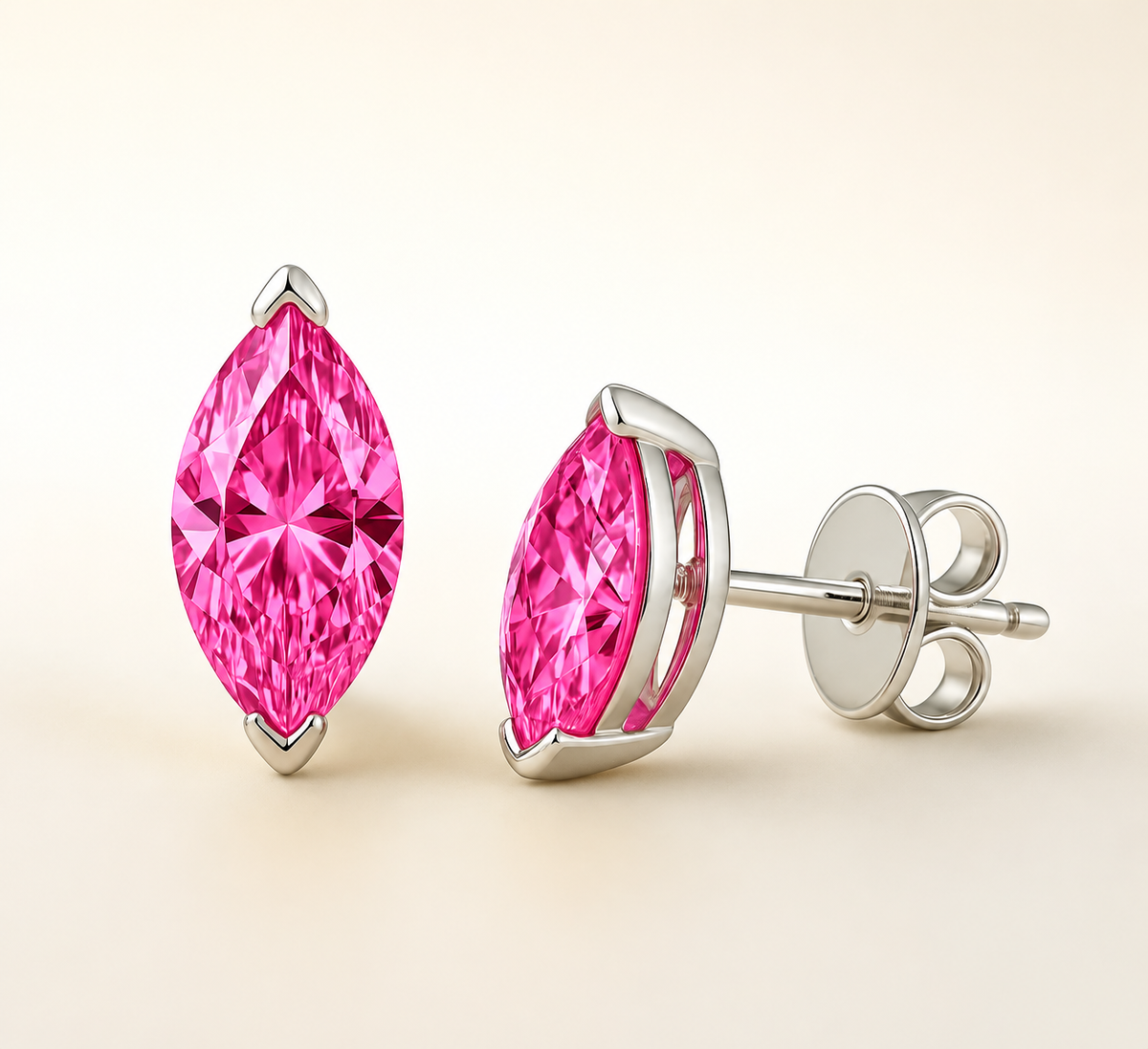 1 carat fancy yellow round lab grown diamond stud earrings in 14K gold, alternate view