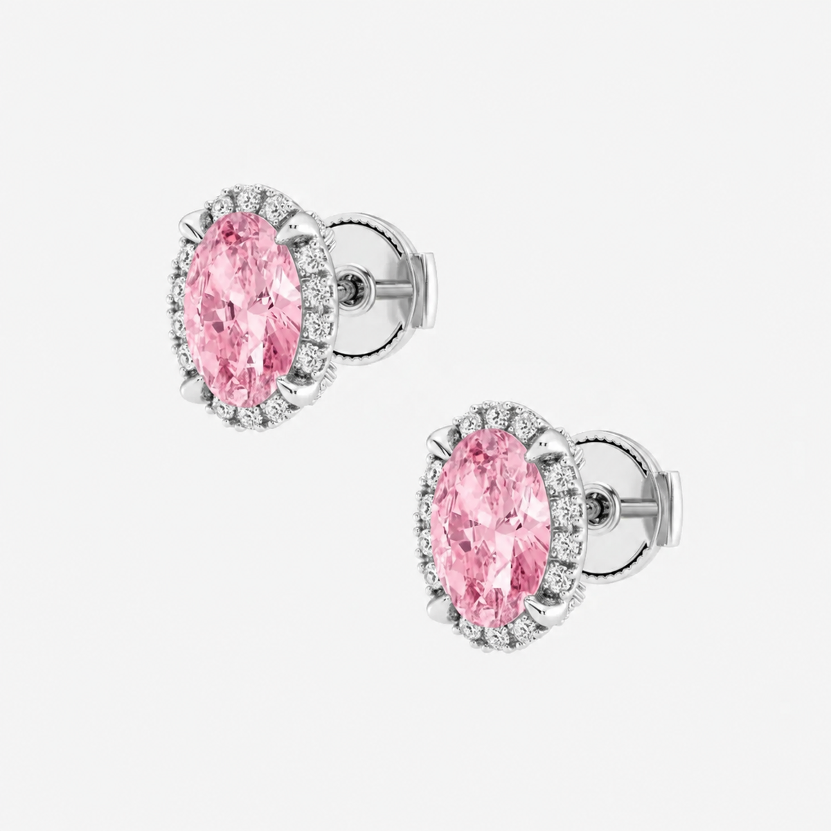 2.25 carat oval fancy yellow lab grown diamond halo stud earrings in 14K white gold