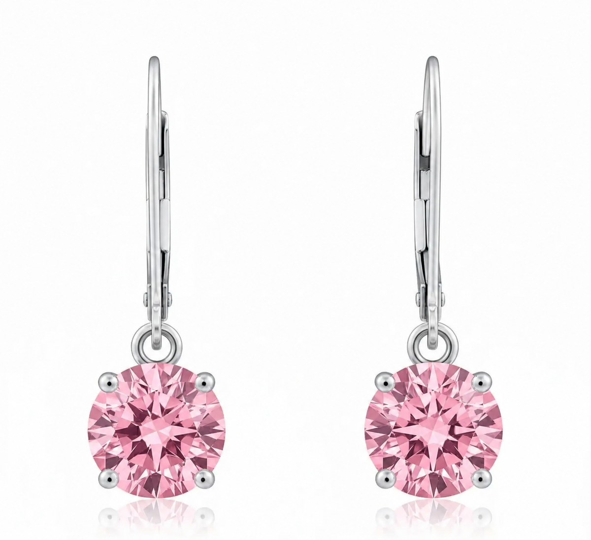 2 carat round fancy yellow lab grown diamond leverback earrings in 14K white gold, side view