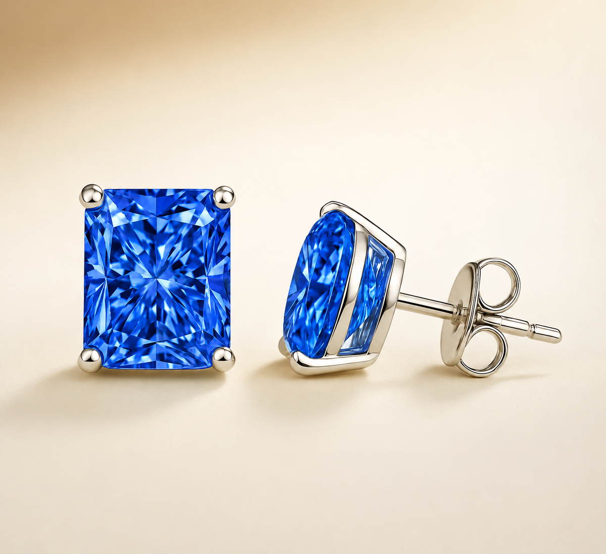 1 carat fancy yellow round lab grown diamond stud earrings in 14K gold, prong detail