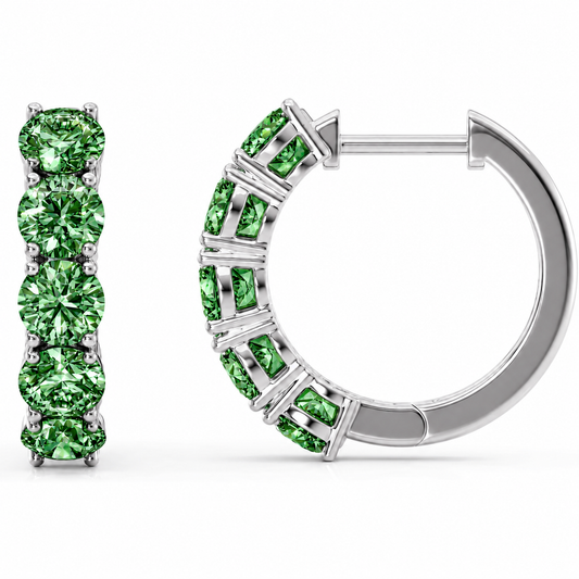 Five Stone Lab Grown Diamond Hoop Earrings, 14K White Gold