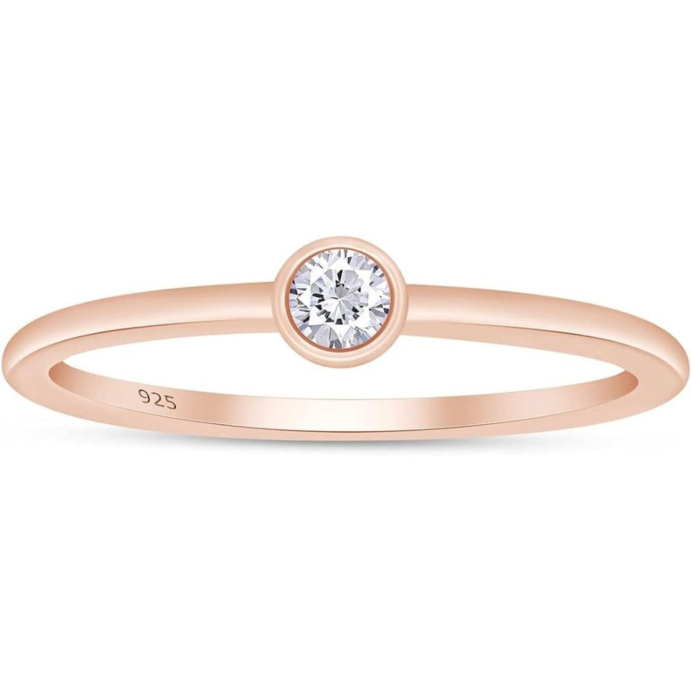 Bezel Set Lab Grown Diamond Ring in 14K Gold Over Silver - Future Jewelry