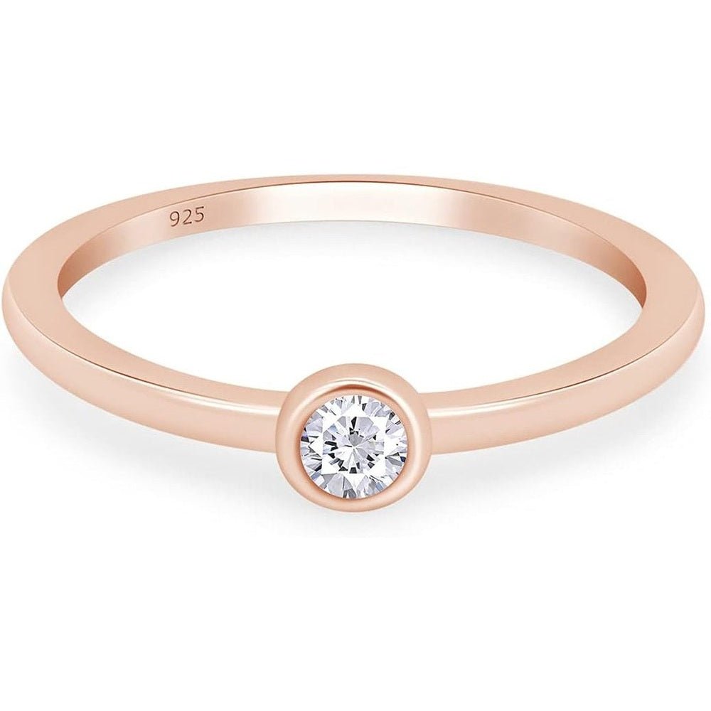 Bezel Set Lab Grown Diamond Ring in 14K Gold Over Silver - Future Jewelry