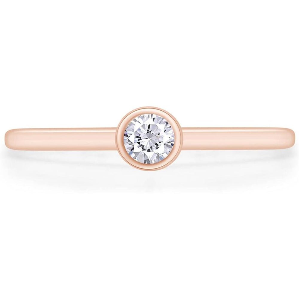 Bezel Set Lab Grown Diamond Ring in 14K Gold Over Silver - Future Jewelry