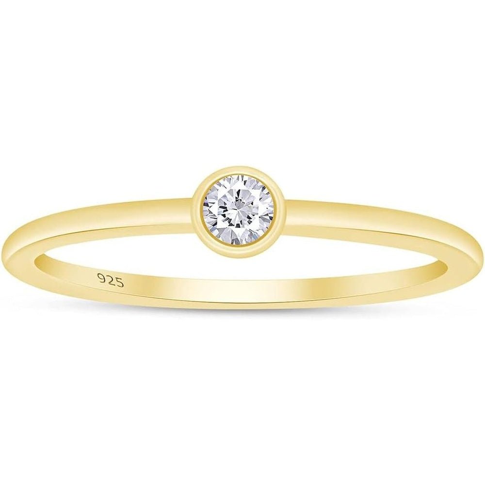 Bezel Set Lab Grown Diamond Ring in 14K Gold Over Silver - Future Jewelry