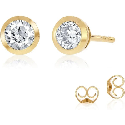 Bezel Set Lab Grown Diamond Stud Earrings, 14K Gold