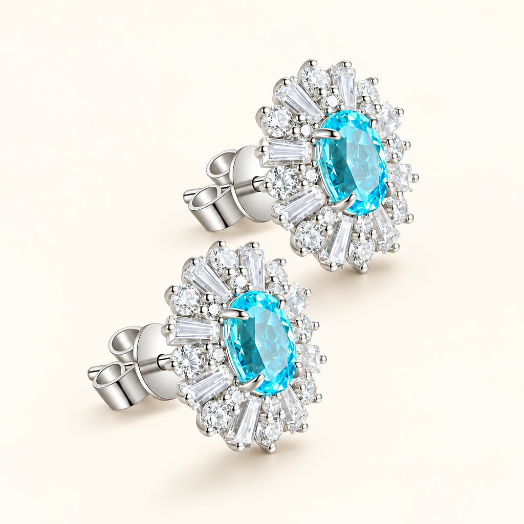 Blue Oval Lab Grown Diamond Stud Earrings in White Gold - Future Jewelry