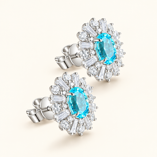 Blue Oval Lab Grown Diamond Stud Earrings in White Gold - Future Jewelry
