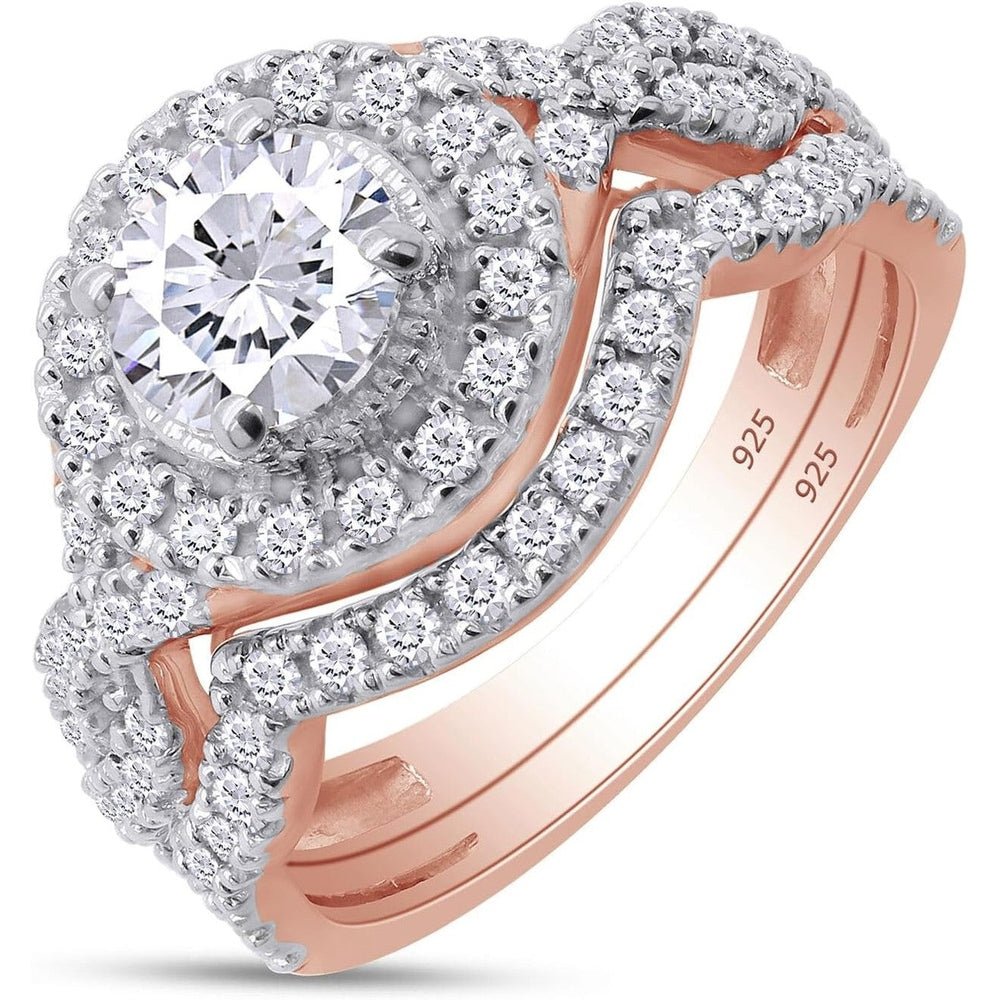 Bridal Ring Set For Women, 2.00 Carat (Ctw) Center 6MM Round Shape Lab Grown Diamond Halo Infinity Engagement Wedding Ring Set - Future Jewelry