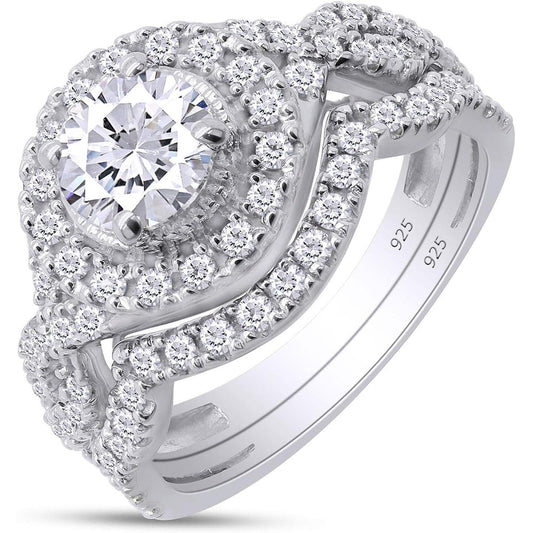 Bridal Ring Set For Women, 2.00 Carat (Ctw) Center 6MM Round Shape Lab Grown Diamond Halo Infinity Engagement Wedding Ring Set - Future Jewelry