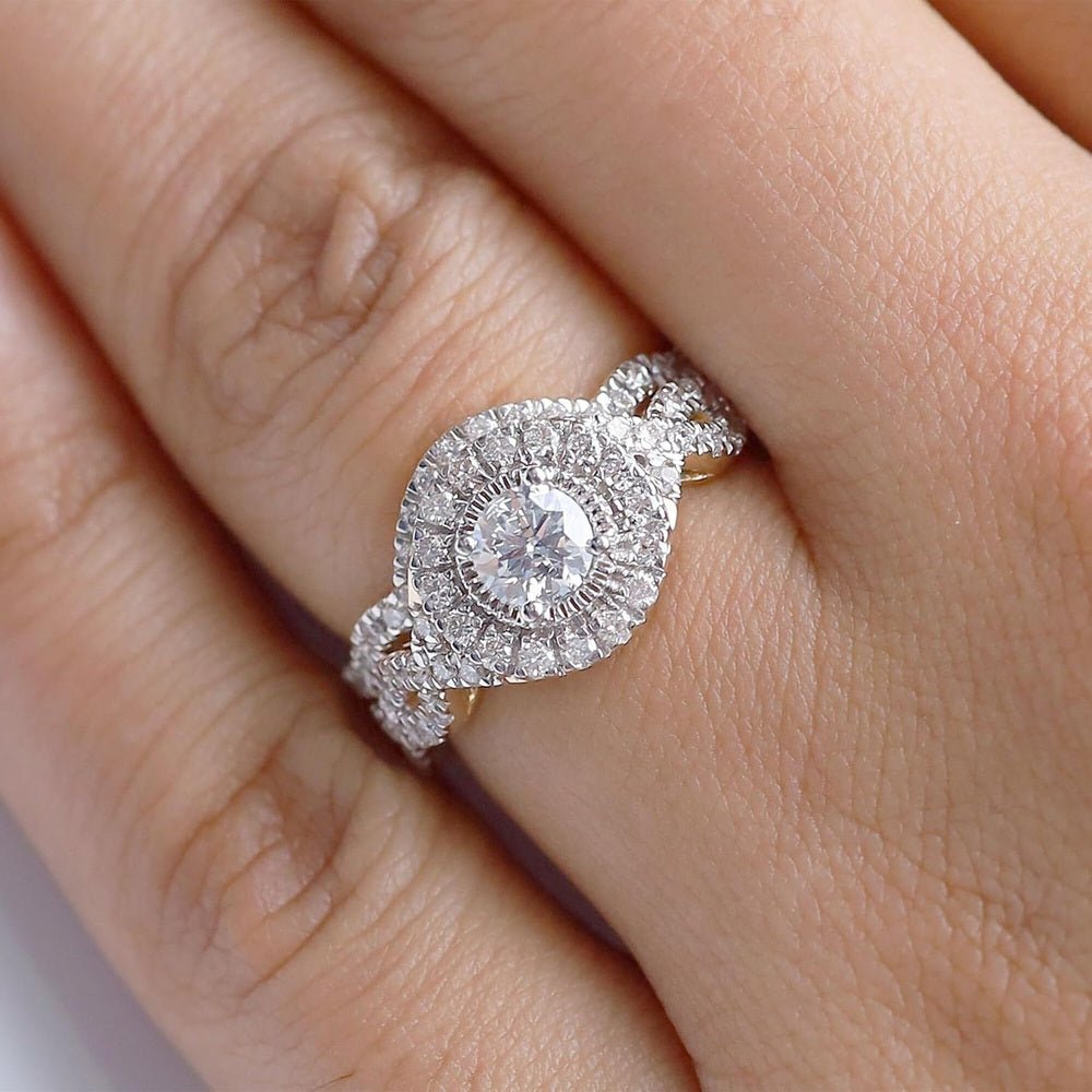 Bridal Ring Set For Women, 2.00 Carat (Ctw) Center 6MM Round Shape Lab Grown Diamond Halo Infinity Engagement Wedding Ring Set - Future Jewelry