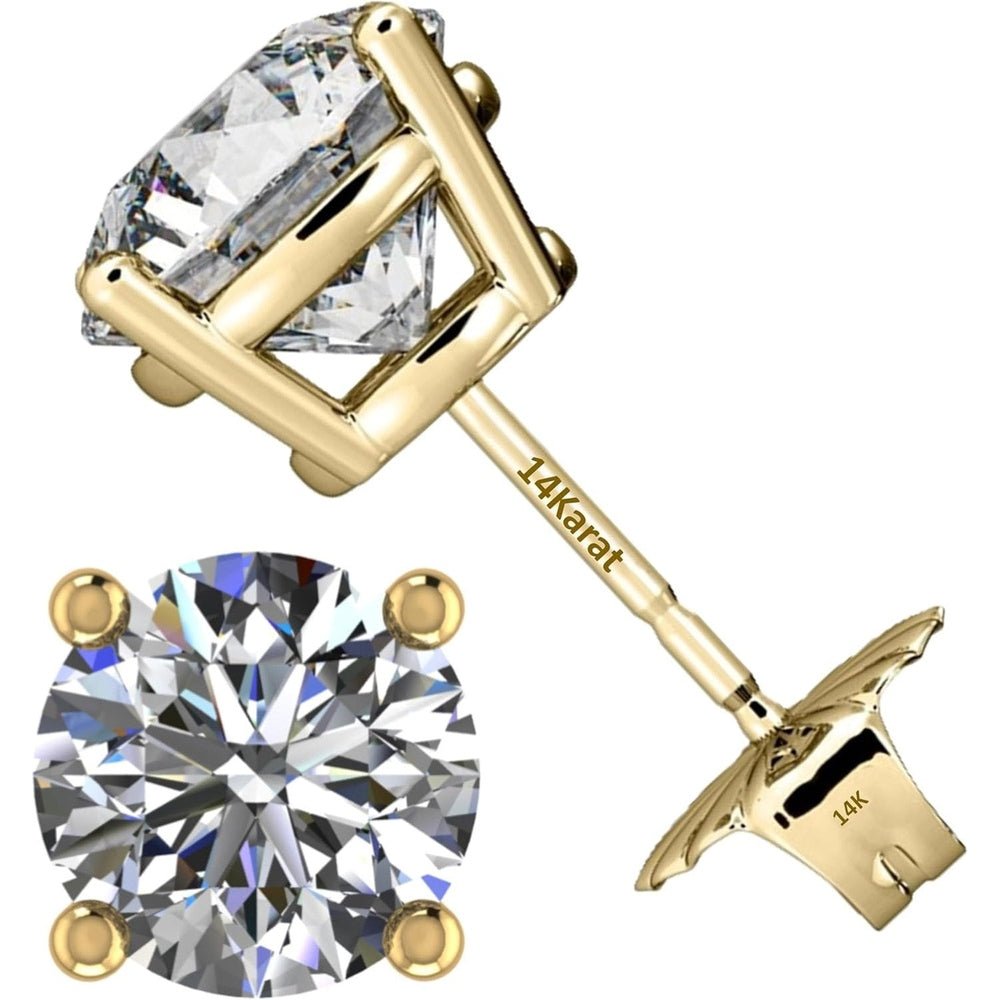 Central Diamond Center Threaded or Friction Backs Round & Princess CVD Lab - grown Diamond Stud Earrings 14K solid Gold - Future Jewelry