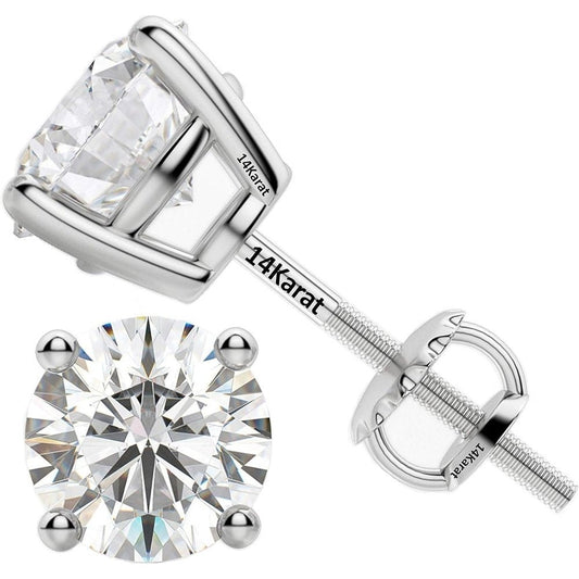 Central Diamond Center Threaded or Friction Backs Round & Princess CVD Lab - grown Diamond Stud Earrings 14K solid Gold - Future Jewelry